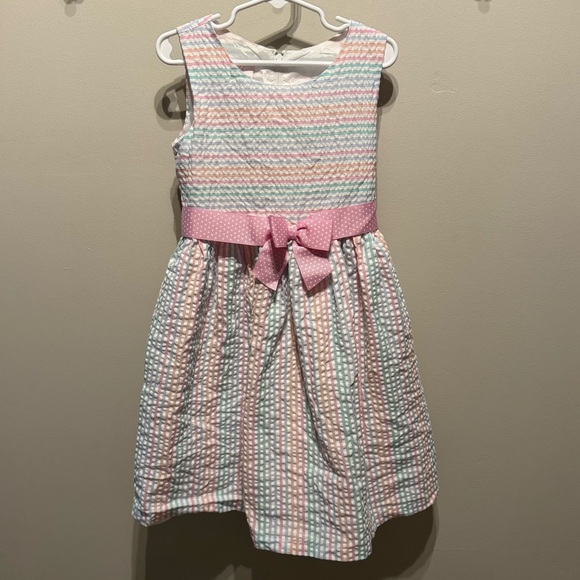 Bonnie Jean Pastel Striped Dress with Pink Bow tie waist 6x - Picture 1 of 4